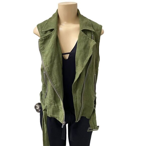 Army green Elizabeth and James Viscose linen Biker Vest - Picture 1 of 9